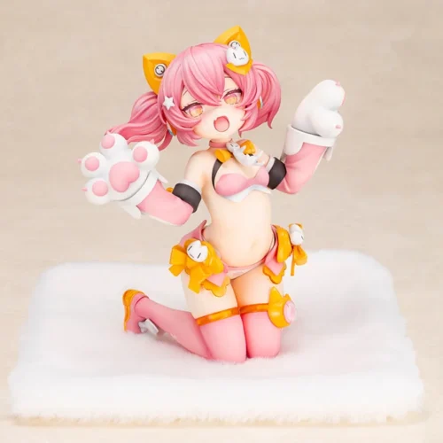 "PUNI MOFU Megami Device Cat Feline Mecha Girl figure, highly articulated with cute cat ears and tail, ready for dynamic poses."