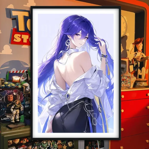 "Premium Wuthering Waves Lucerina framed art print, showcasing vibrant anime character art with elegant Baroque style for sophisticated home decor."