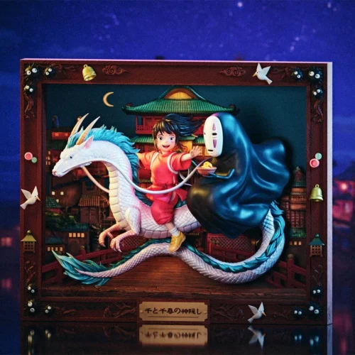 "Spirited Away Art Gallery Series No.4 resin statue. Limited 50-piece by GEISHA Studio. Ethereal Ghibli characters in dreamlike relief."