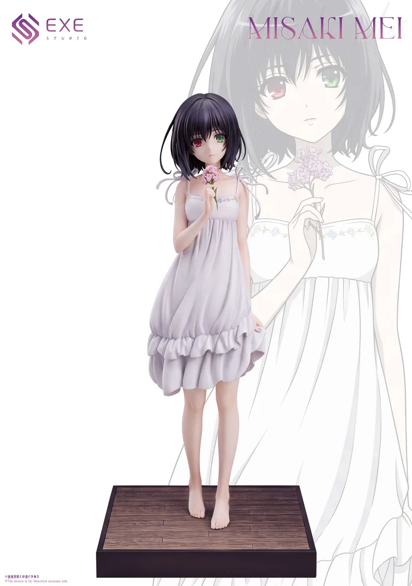 "1/6 Misaki Mei figure by EXE Studio in an elegant white dress, showcasing ethereal beauty and gothic charm, a limited edition collectible."