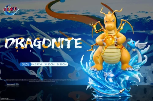"Dynamic flying Dragonite Pokémon resin statue by ntwo Studio. This ultra-limited, premium collectible features vibrant details and a sturdy base."