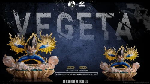 "Detailed views of the Limited Edition Dynamic Vegeta Energy Blast Dragon Ball Z Statue by INS x LP Studio, highlighting intricate sculpting."