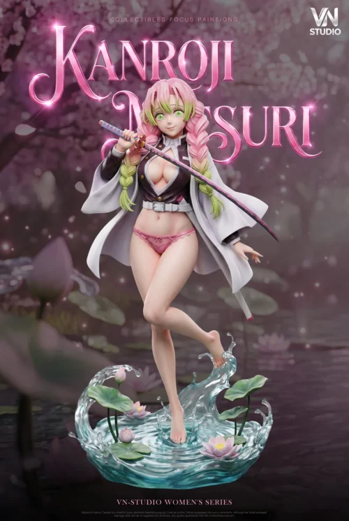 "Dynamic 1/6 scale premium Mitsuri Kanroji Demon Slayer statue by VN Studio, captured in a vibrant, alluring action pose."