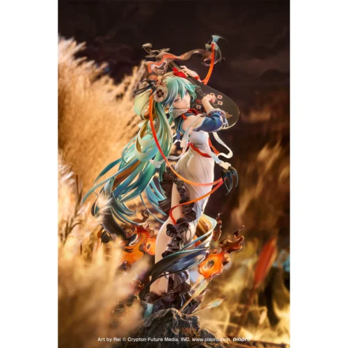 "Hatsune Miku Ambush Ver. Vocaloid statue by Good Smile Company. Dynamic Chinese warrior design, sword, and fierce details shown from multiple angles."