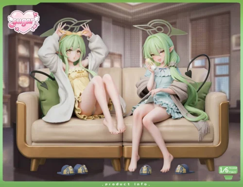 "Exclusive Blue Archive Hikari & Nozomi 1/6 scale resin statue by Tang Xin Studio, featuring the adorable pajama duo in a relaxed, premium display."