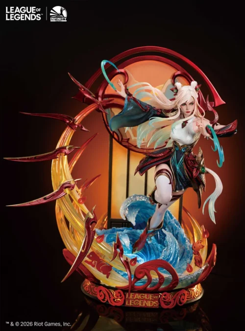 "Exquisite 1/4 Licensed Papercraft Irelia League of Legends resin statue by Infinity Studio, featuring intricate detail and ethereal LED illumination."