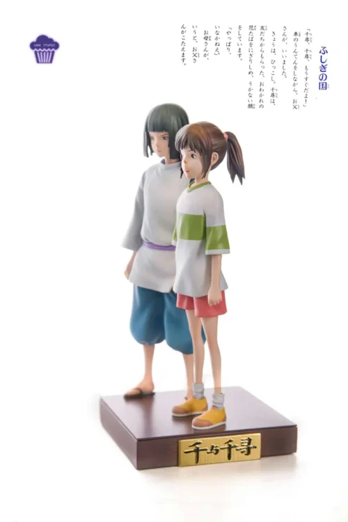 "Cake-Studio Chihiro & Haku Spirited Away resin statue. Iconic Ghibli duo, dynamic magnetic posing, intricate details."