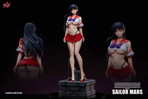 "Limited Edition 1/4 scale Sailor Mars Rei Hino resin statue in a dynamic pose, showcasing fiery elemental effects and elegant character design."