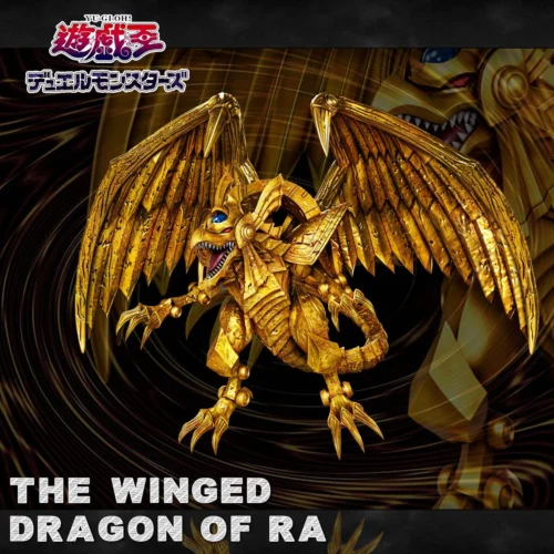 "A+ Studio Winged Dragon of Ra statue, displaying its golden form and intricate details from multiple angles, highlighting both smooth and textured."