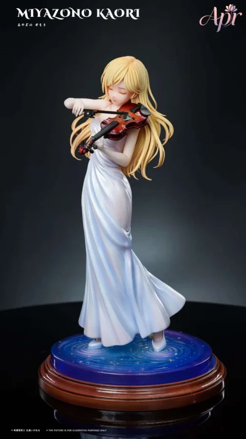 "Exclusive 1/6 Kaori Miyazono Your Lie in April statue by Apr Studio, dynamically playing violin. Highly detailed and limited edition."
