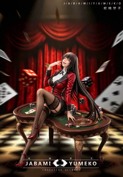"Exquisite, limited-edition 1/6 scale Yumeko Jabami Kakegurui figure. Dynamic pose capturing her intense gambling thrill on a detailed game table."