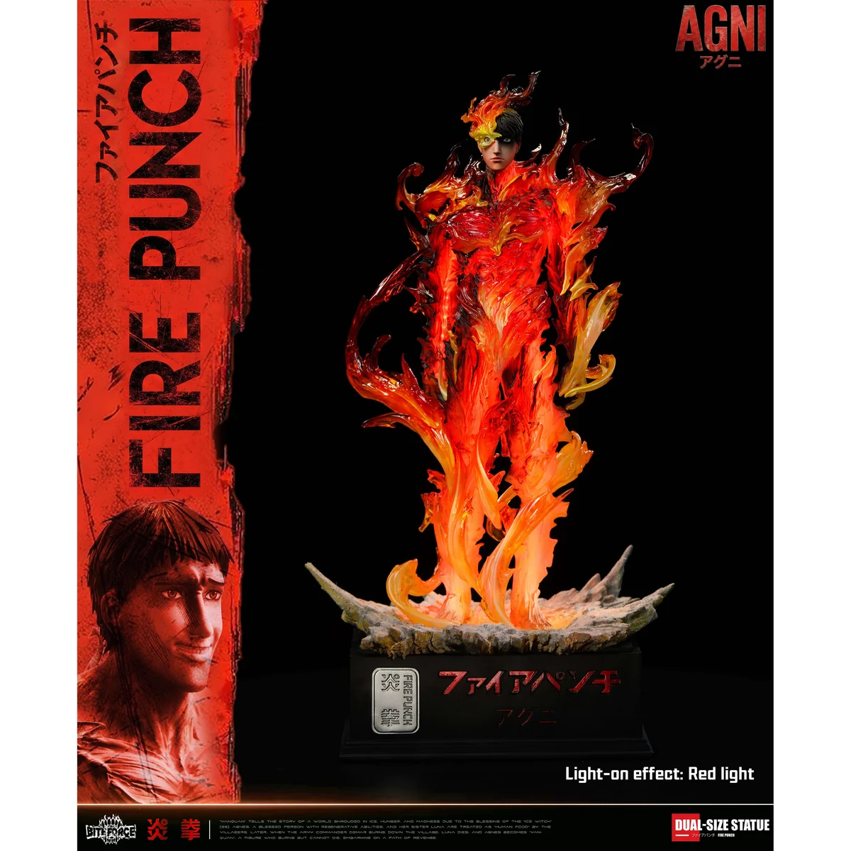 "Dynamic 1/6 & 1/4 Fire Punch Agni resin statue by BiteForce Studio, showing its luminous transparent body with remote LED and flames."