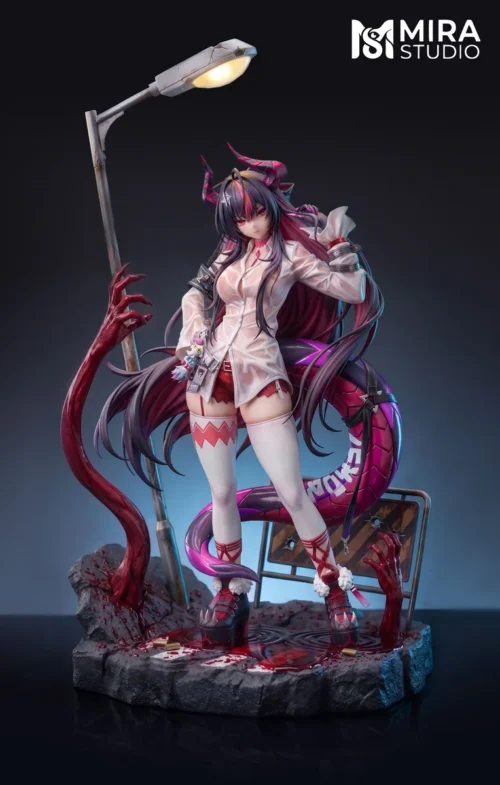 "Limited Edition 1/6 Dragon Girl Zhenhong Yihuan Statue with dynamic pose, intricate details, and glowing LED base by MIRA Studio."