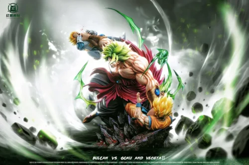 "Dynamic Dragon Ball Broly VS Goku Vegeta resin statue by YiShou Studio, capturing an intense Saiyan power battle. A Limited Edition collectible."