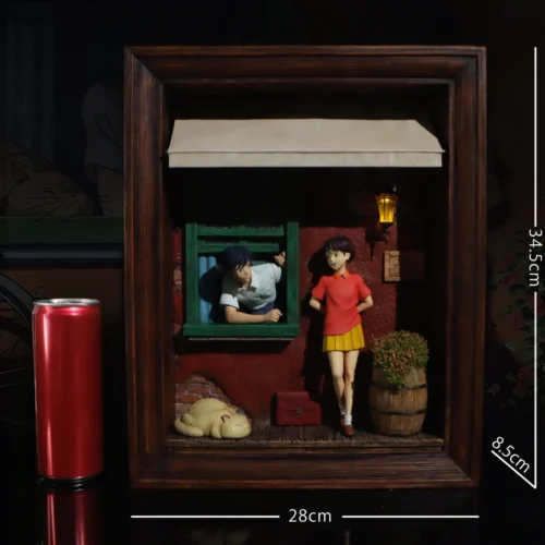 "Shizuku & Seiji Amasawa Whisper of the Heart LED resin statue. Exclusive wall-mounted Ghibli-inspired light-up diorama by Shenyin Studio."