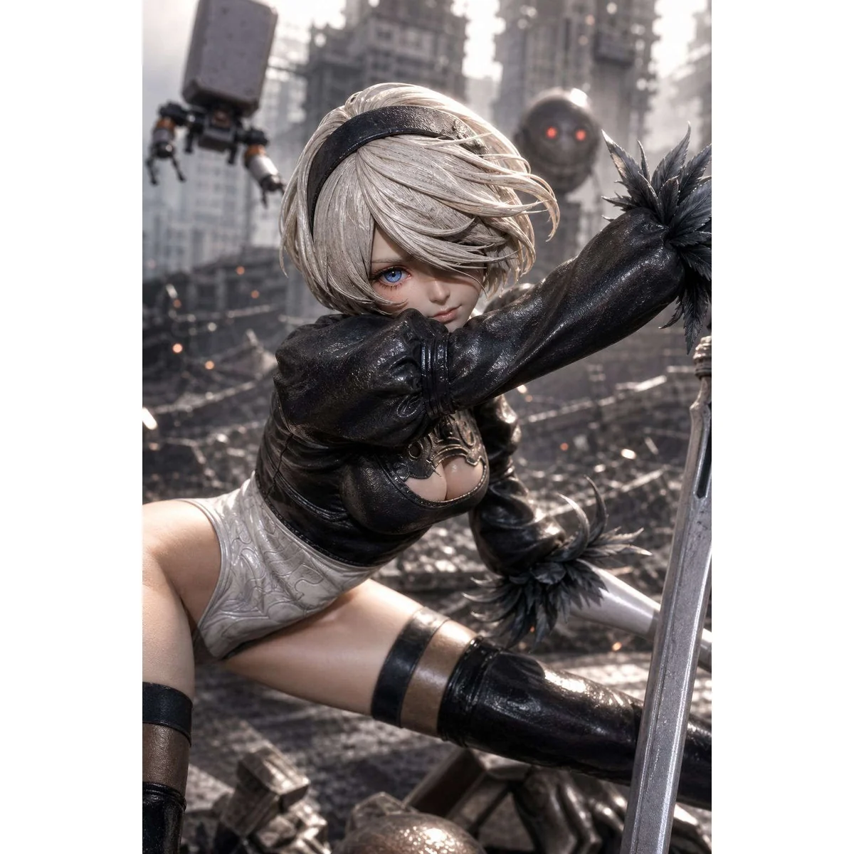 "Limited Edition 2B Nier Automata statue by Star Origin Studio, revealing dynamic combat details and elegant sculpting from multiple angles."