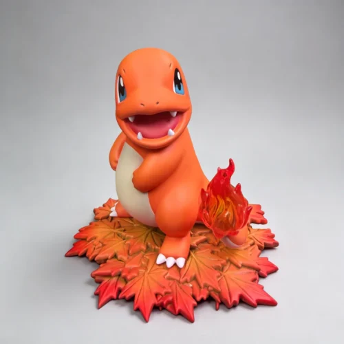 "Multiple artistic angles of the Miumiu Studio 1/10 Charmander Pokémon statue, revealing its adorable, tranquil dreaming pose on a whimsical cloud."
