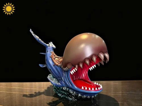 "Majestic Digimon Whamon WCF resin statue by Sun Model Studio, powerfully emerging from dynamic ocean waves, capturing its iconic presence for Digimon."