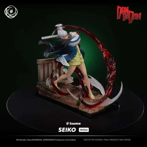 "Official Dandadan Ayase Seiko 1/6 scale resin statue by TSUME Studio, revealing its dynamic pose, intricate base, and premium sculpt details."
