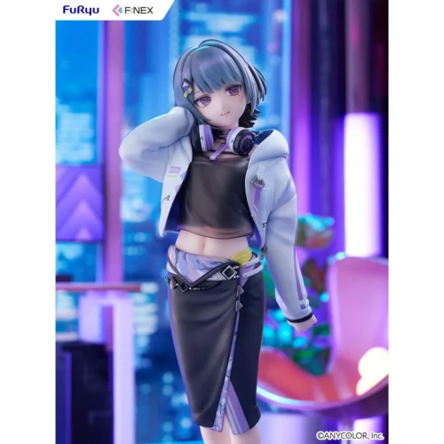 "FURYU Studio's Nijisanji Koshimizu To 1/7 statue. Dynamic pose, vibrant uniform, charming expression, and intricate sculpt details from all angles."
