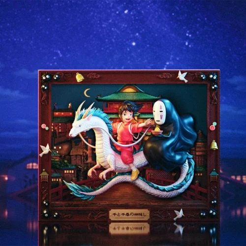 "Spirited Away Art Gallery Series No.4 resin statue main view, featuring ethereal Ghibli characters in a dreamlike framed relief.“