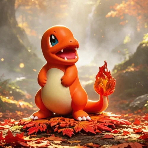 "Adorable, tranquil Charmander figure from Miumiu Studio, dreaming serenely on a whimsical cloud. A beautiful Pokémon statue evoking peace."