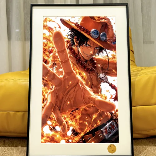 "Dynamic Portgas D. Ace in a vibrant cosmic starry sky, a premium hand-numbered limited edition One Piece art print."
