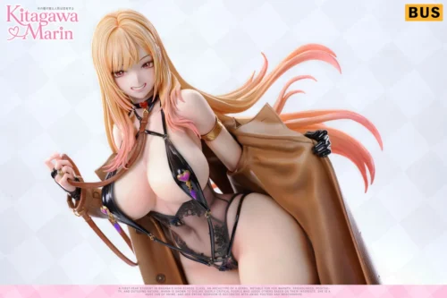"Hyper-realistic 1/4 Marin Kitagawa My Dress-Up Darling resin statue by BUS Studio, showcasing intricate sculpt details from a dynamic angle."