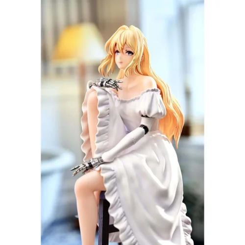 "Multiple views of the limited edition 1/6 scale Violet Evergarden statue by HS Studio, showcasing her dynamic pose, elegant dress, and intricate."