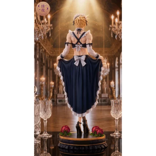 "Limited edition 1/6 Cloud Strife (Maid Ver.) Final Fantasy VII resin statue, showcasing playful details and elegant mirror base."