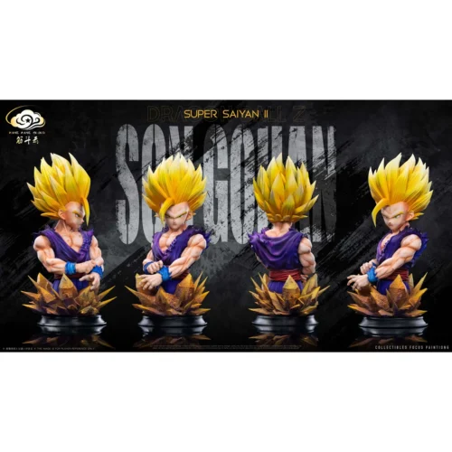 "Dynamic view of the Super Saiyan 2 Gohan bust statue by Jindouyun Studio, showcasing his iconic unleashed power and detailed sculpting from Dragon Ba