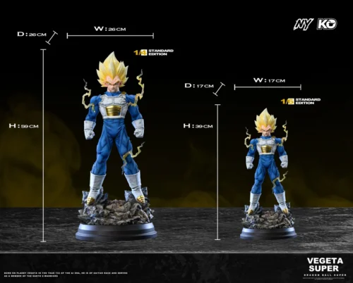 "Dynamic 1/6 & 1/4 Vegeta Super Saiyan Figure resin statue by NY&KO Studio, showcasing fierce power and LED effects from various angles, a limited."