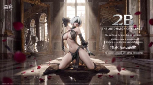 "Premium Senyu Studio 1/6 NieR Automata 2B resin statue with iconic android warrior design, dynamic pose, and impressive dual head sculpts."
