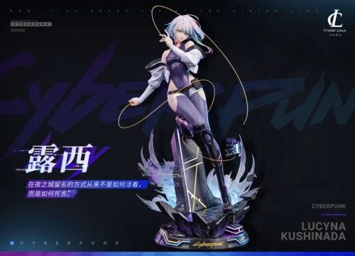 "Limited 1/6 Cyberpunk Lucy resin statue. Authentic, dynamic pose with vibrant LED lighting and intricate details. A premium collectible."
