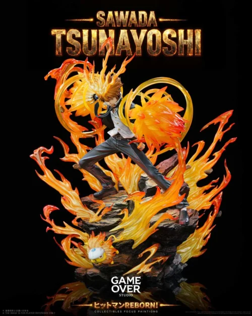 "Premium 1/6 Sawada Tsunayoshi resin statue capturing Tsuna's fiery resolve with a dynamic pose. Ultra-limited 188-piece figure."