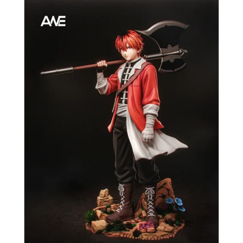 "Stark Frieren premium resin statue. Limited Edition heroic warrior figure by ANE Studio, dynamically posed with axe on a rocky base."