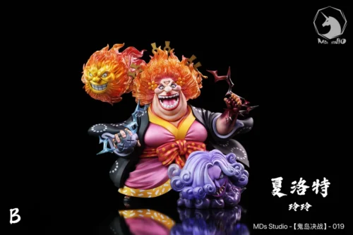 "Dynamic Big Mom (Charlotte Linlin) Onigashima Arc statue by MDS Studio, showcasing intricate details and interchangeable parts from multiple angles."