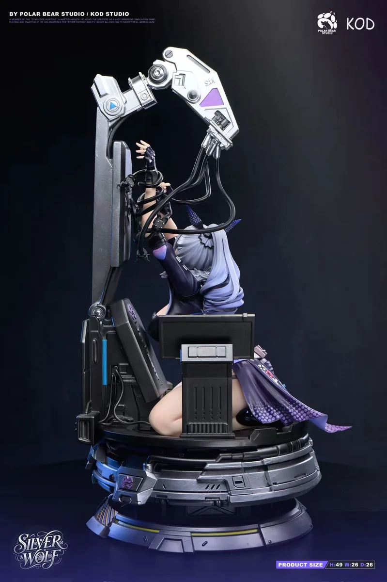 "1/4 Silver Wolf Honkai: Star Rail resin statue details. Features exquisite metallic finish, dynamic pose, and futuristic cybernetic design."