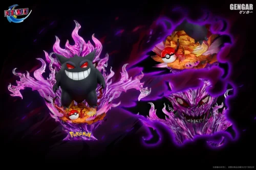 "Exclusive, ultra-limited Gengar Pokemon resin statue by ntwo Studio. Features dynamic, mischievous Gengar, ghostly aura, and shadowy base, a premium."