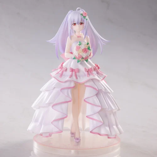 "Exquisite 1/7 scale Isla Wedding ver. figure from Plastic Memories, showcasing Isla gracefully posed in a flowing white wedding dress, holding."
