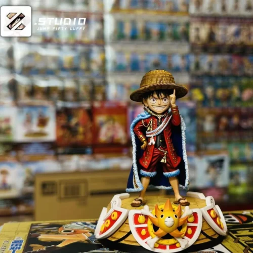 "Premium Zzz Studio One Piece Thousand Sunny Base, a detailed replica of the iconic ship deck for displaying collectible figures, evoking high seas."
