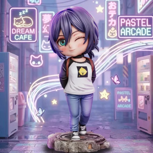 "Limited edition Chibi Reze Chainsaw Man resin statue. High-quality, vibrant, capturing explosive charm and intricate details from all playful angles."