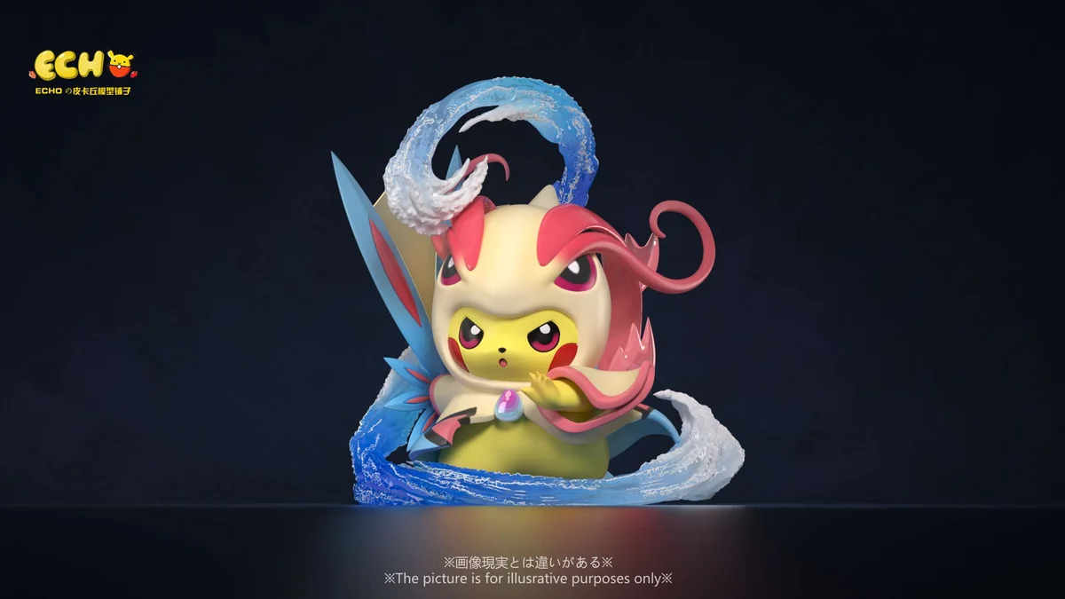 "Detailed views of the playful Limited Edition Pikachu Milotic Cosplay Figure by ECHO Studio, showing its elegant form, charming sculpted details."