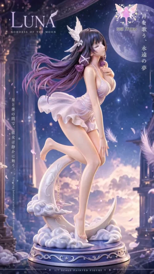 "Exquisite 1/6 scale Qili Studio Genshin Impact Columbina resin statue, showcasing delicate details and ethereal grace from multiple angles."