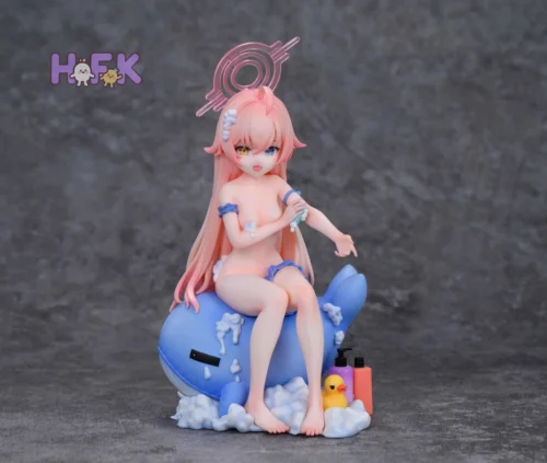 "Exclusive Blue Archive Takanashi Hoshino 1/6 scale statue by HFK Studio, showcasing her charming, relaxed bath-themed pose with exquisite detail."
