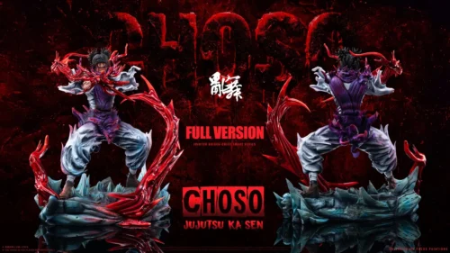 "Dynamic Choso Jujutsu Kaisen resin statue by Ranbu Studio, captured in an artistic ink wash shattered style with powerful blood manipulation effects."
