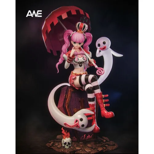 "Ultra-limited premium Perona One Piece resin statue. Dynamic gothic lolita Perona, ghostly companions, and vibrant, intricate detail for authentic."