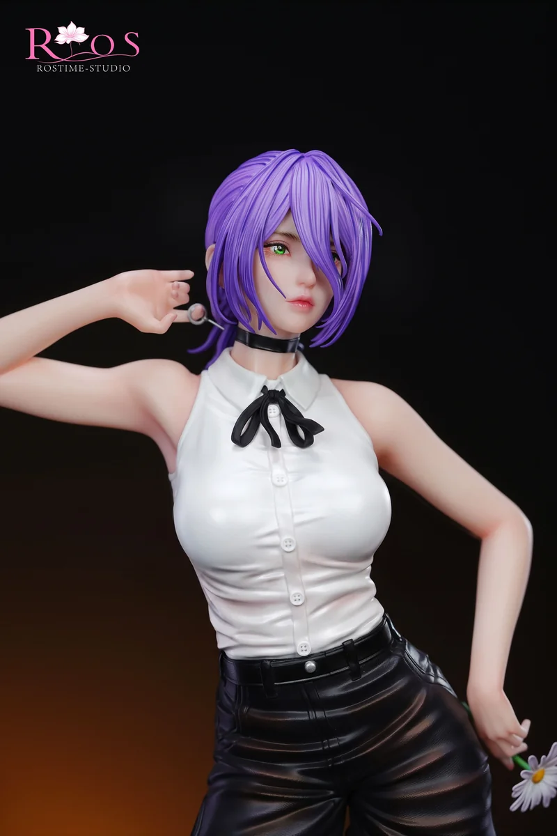 "Close-up views of the 1/6 Reze Bomb Devil dynamic statue from RosTIME Studio, highlighting the limited edition dual head sculpt and intricate."