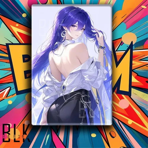 "Wuthering Waves Lucerina Baroque style premium framed art print showcasing vibrant anime character details from multiple angles, perfect for elegant."