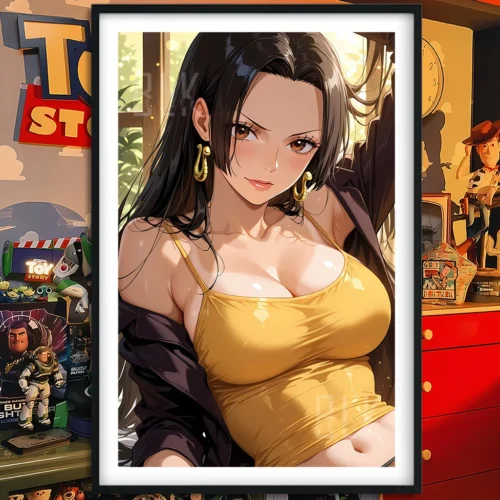 "Premium One Piece Boa Hancock decorative painting main image, showcasing her elegant daily life in a stylized Baroque artistic design. High-quality."